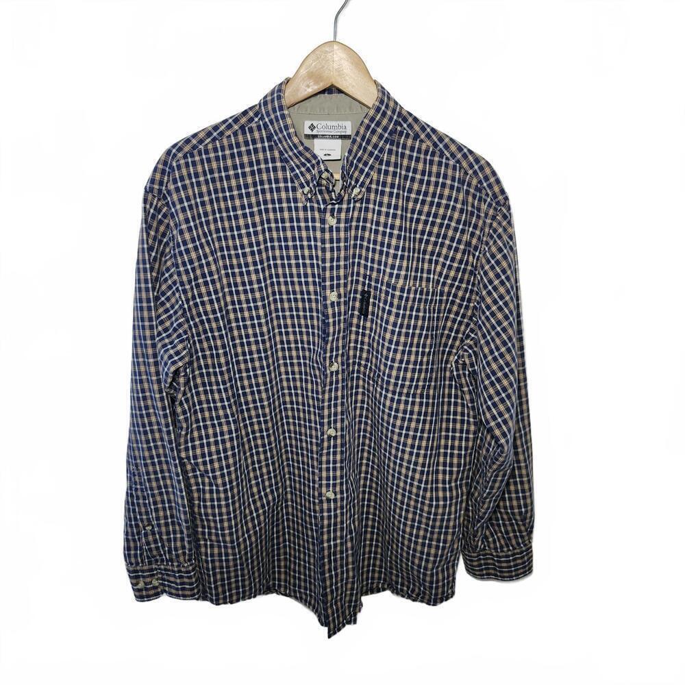 Columbia Men's Plaid Casual Shirt Size L Blue Beige